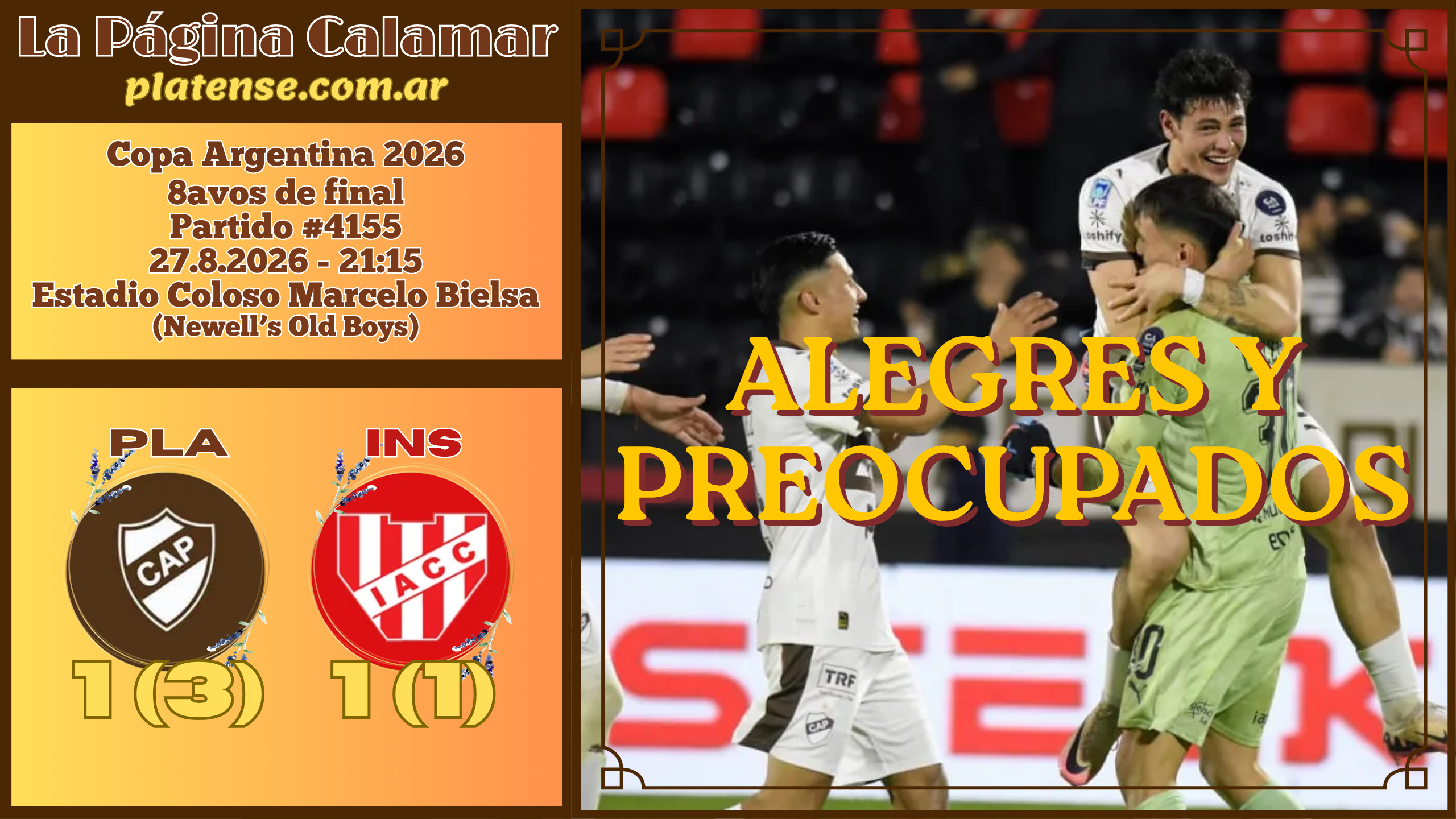 #4155 – PLATENSE 1 (3) vs. Instituto (Córdoba) 1 (1) – 27.8.2026 – Copa Argentina 2026 – 8vos