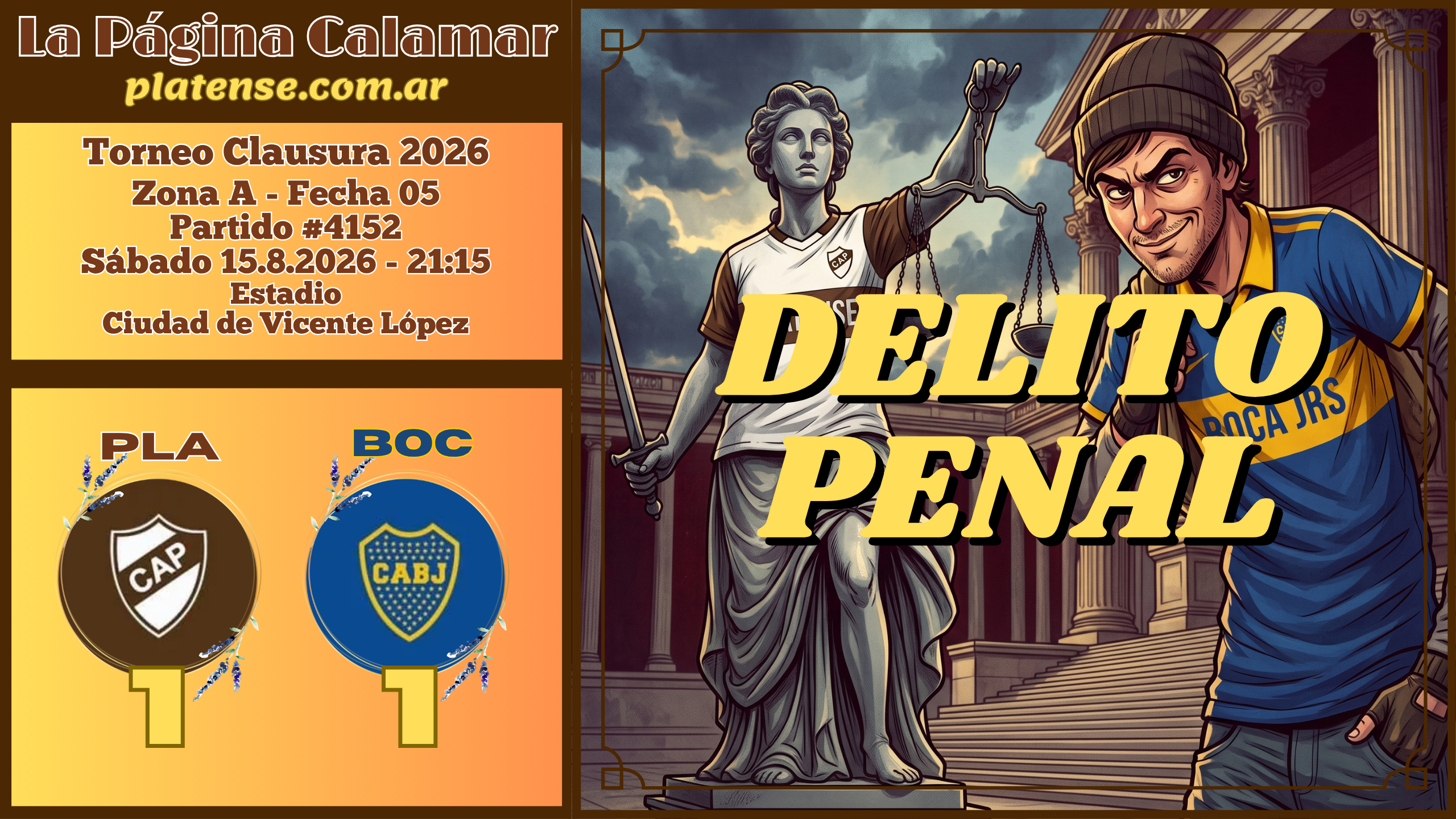 #4152 – PLATENSE 1  vs. Boca Juniors 1 – 15.8.2026 – Clausura 2026 – F05