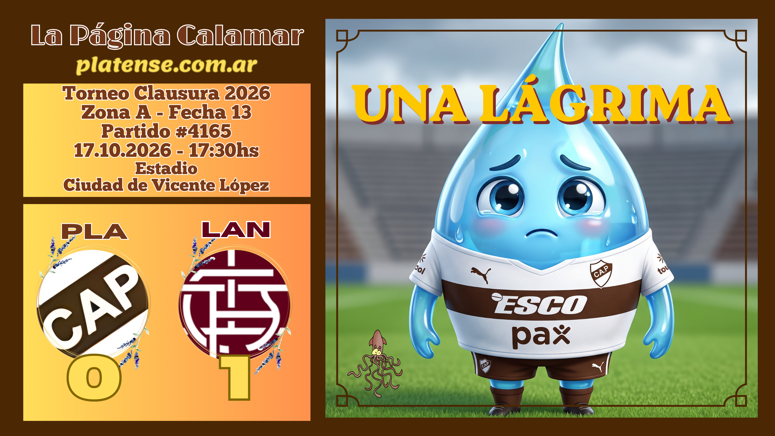 #4165 – PLATENSE  0 vs. Lanús 1 – 17.10.2026 – Clausura 2026 – F13