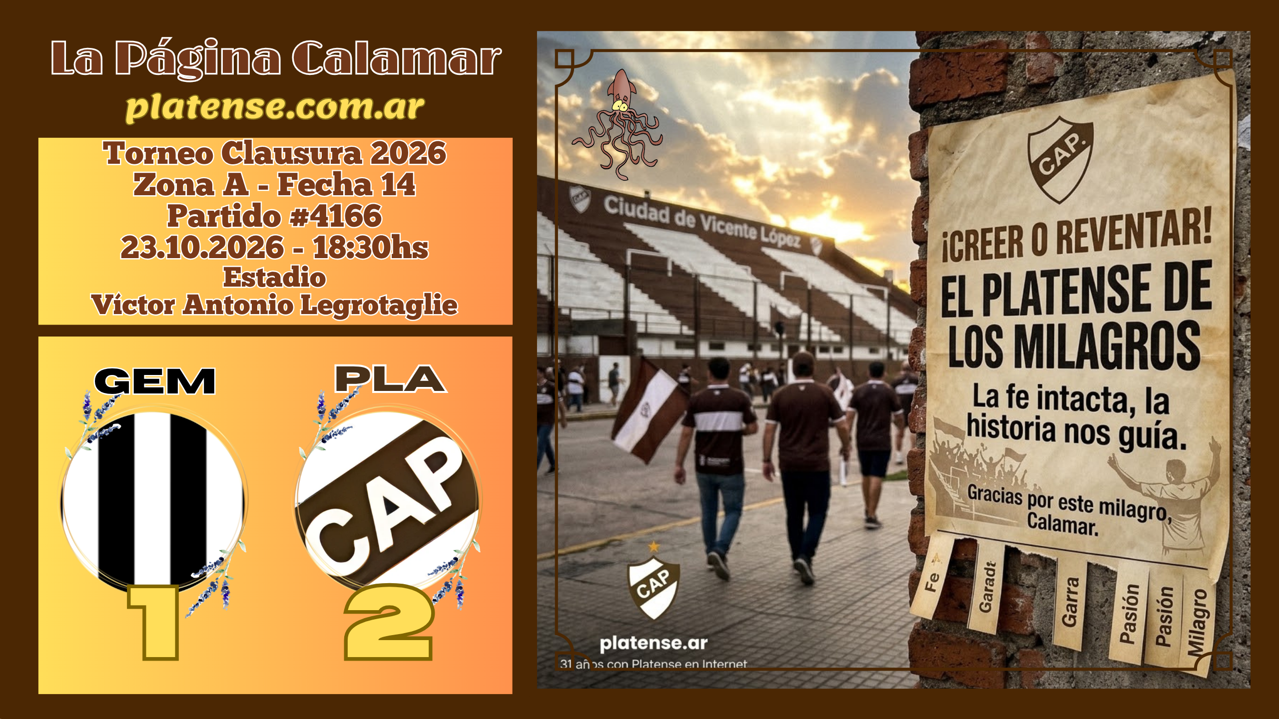 #4166 – Gimansia y Esgrima de Mendoza 1 vs. PLATENSE 2 – 23.10.2026 – Clausura 2026 – F14